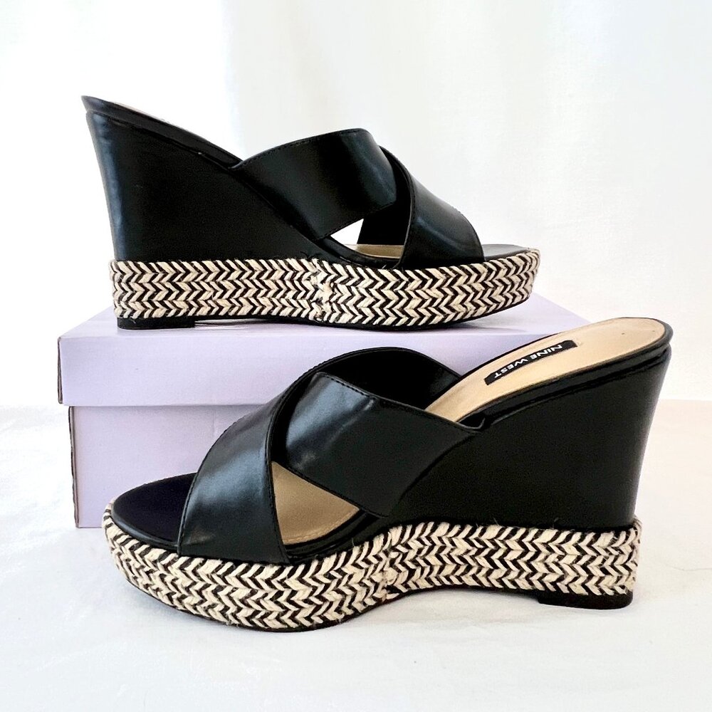 Nine West Slip On Sandals Wedge Heels, Size 9.5, Excellent Conditio